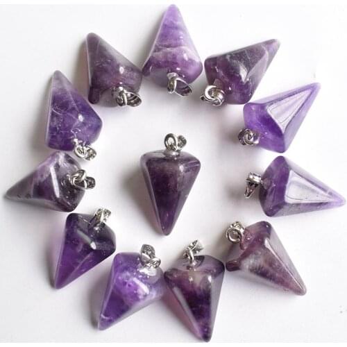 2020 Fashion high quality Natural stone amethysts faceted pendulum charms pendants for jewelry making Wholesale 12pcs/lots free