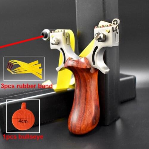 Hunting Slingshot Set Stainless Steel Catapult Wood Handle with With Laser Aiming Flat Rubber Band Outdoor Shooting Games