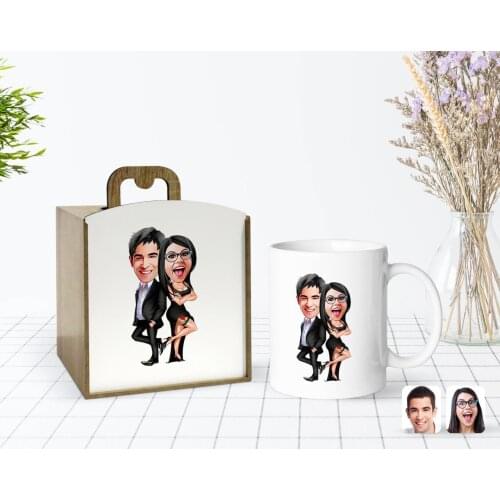 Tailor-made In Wooden Box Valentine Caricature Of White Mug Bardak-6