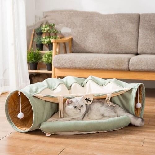 Foldable Cat Tunnel Bed Toy Cat Channel Cat Nest Playable Sleepable Autumn/ Winter Indoor Cat Bed to Keep Warm and Comfortable