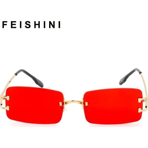 FEISHINI Purple Rectangular Sunglasses Rimless Men Metal Fashion Square Sun glasses For Women Gradient Lens Frameless 2021 UV400