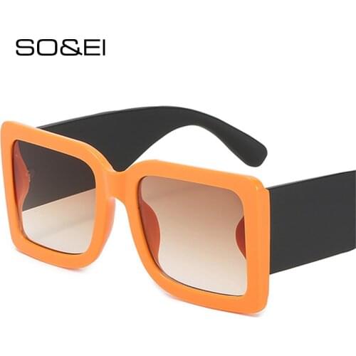 SO&EI Fashion Oversized Square Women Sunglasses Vintage Gradient Eyewear Brand Designer Wide Legs Men Sun Glasses Shades UV400