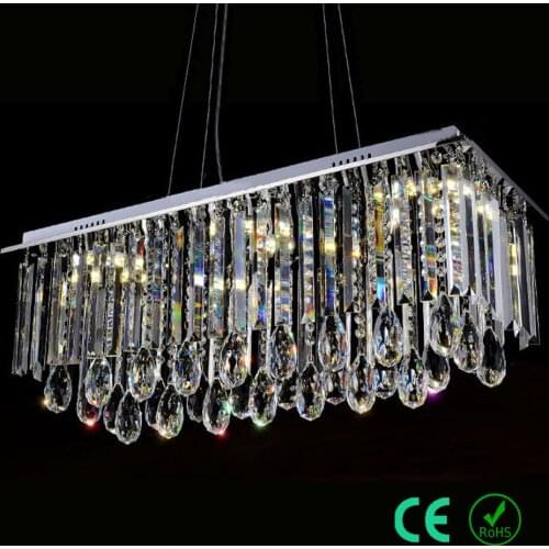 Chandelier light Wire Adjustable Metal Base K9 Crystal Dining Room Hotel Rectangle LED Light CE ROSH Custom Designed
