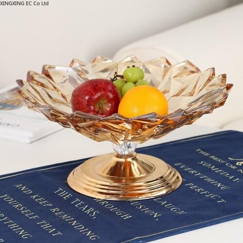 European-style Fruit Plate Crystal Glass Living Room Home Creative Modern Coffee Table Large Tall Fruit Plate Candy Snack Plate