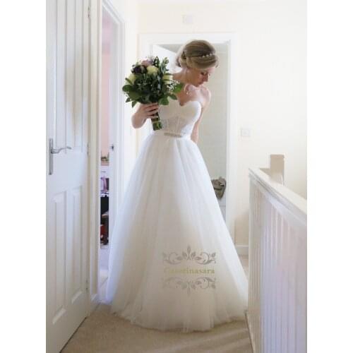 Gorgeous Sleeveless Tulle Ball Gown Wedding Dress Puffly Bride Gowns Sweetheart Lace Long Wedding Dresses