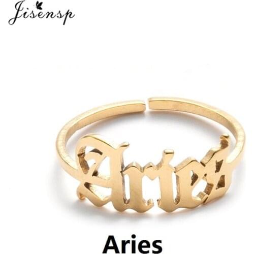 Vintage Zodiac Sign Ring for Women Adjustable 12 Constellation Letter Stainless Steel Ring Gemini Taurus Aries Birthday Gifts