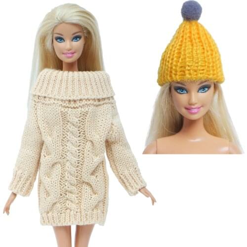 2 Pcs /Set Random Colour knitted Hat Cute Cap Headwear With Sweater Accessories Clothes for Barbie Doll Baby Girl DIY House Toy