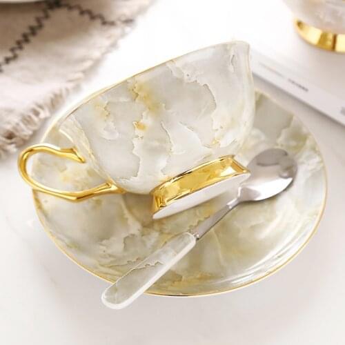 High-grade Bone China Coffee Cup Set Marbling Porcelain tea cup and saucer set teacup tea party home drink afternoon Gifts