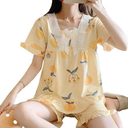 Womens Sleepwear Cute Print Short Set Pajamas for Women Pajama Set Short Sleeve T Shirts & Shorts Summer Pijama Two-Piece Set
