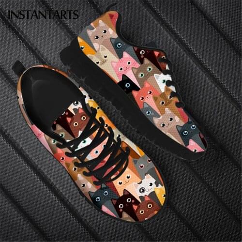 INSTANTARTS Cute Cartoon Funny Cat Pattern Women Flat Shoes Comfortable Soft Ladies Sneaker Femme Footwear Walk Shoes Zapatos