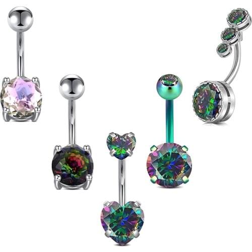 14G Stainless Steel Belly Button Rings Navel Rings Round/Love Heart Clear CZ Curved Barbell Piercing For Women