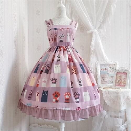 Robe lolita d'été japonaise dentelle nœud papillon taille haute robe kawaii impression mignonne robe victorienne gothique lolita