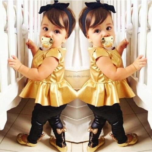 Gold Girls Clothes Sets Baby Girl Clothing T-Shirts Leggings Fashion Children Dress Trousers Suit Summer Black Bebe Roupas