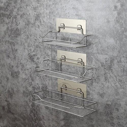 1PC Stainless Steel Shower Storage Shelf Punch-Free Wall Hanging Towel Rack Shampoo Shelving Kitchen Bathroom Toilet Accessories