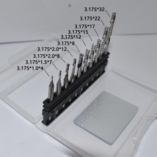 10pcs/set 3.175mm Acrylic Engraving Tool Solid Carbide single Flute Sprial Bit cnc milling cutter/router bits/endmills A series