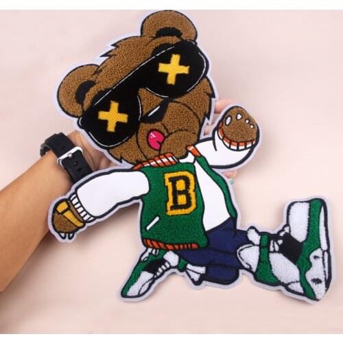 4pcs/lot Sewn Large Embroidery Patches Letter Biker Clothing Decoration Accessories Cute Animals Brown Bear Diy Applique