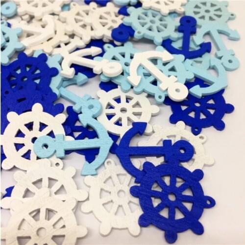 100pcs/lot DIY Wooden Sea Anchor Wheel Nautical Craft Scrapbook Embellishment Home Decor Mixed Flatback 25mm Costura Botones