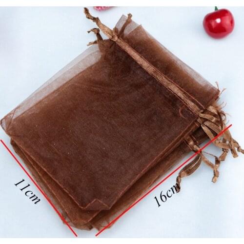 11x16cm (4.33"x6.29") Organza Bags Jewelry Package Organza Wedding Gift Bags can Customized Logo Printing Bags 100pcs/lot Coffee