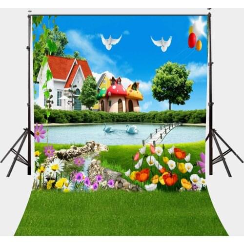 150x210cm Cartoon Natural Scenery Backdrop Colorful Flowers Sunny Day Photography Background Spring Outing Cartoon