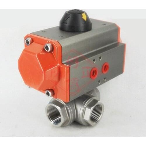 4" NPT DN100 Stainless Steel 304 Three way T-port Pneumatic Ball Valve PTFE Seal Water Air Oil