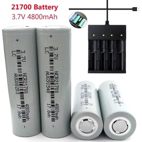 4Pcs 4800mAh 21700 Rechargeable Battery 3.7V 5C Discharge High Power Batteries with USB 18650 Battery Charger for LED Flashlight