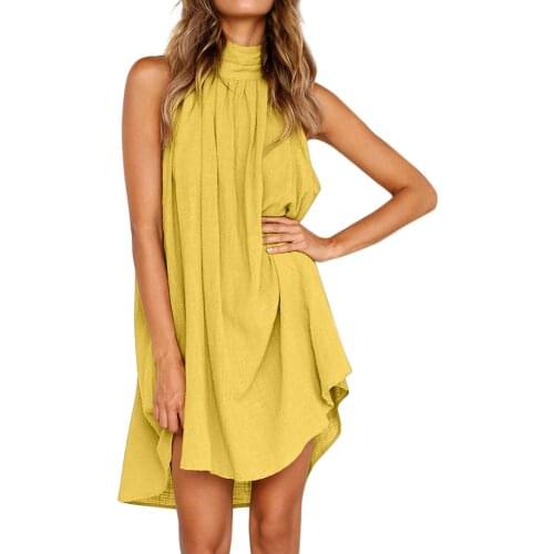 40# Womens Holiday Irregular Dress Ladies Summer Beach Dresses Elegant Sleeveless Party Dress Linen Soft Female Dress Vestidos