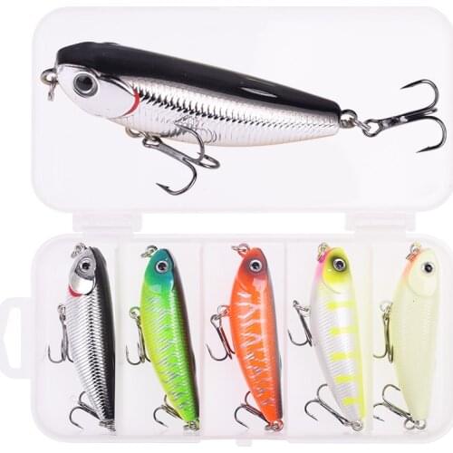 5Pcs Mixed Colors Pencil Fishing Lure Set Dog Walk Wobbler Hard Bait Bass Swimbait Sea Swim Jerkbait Trout Tackle With Box Kit