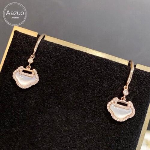 Aazuo 18K Rose Gold Fashion Jewelry Real Diamonds Natural Whte MOP Wishful Lucky Stud Earring Party Fine Jewelry Hot Sell