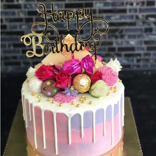 Acrylic Happy Birthday Cake Topper Gold Black Birthday Cake Topper Supplies for Kids Birthday Party Cake Decorations Baby Shower