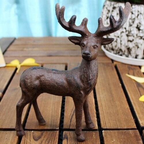 American Accents Retro Cast Iron Reindeer Figurines European Country Side Rustic Home Garden Tabletop Decor Metal Animal Statue