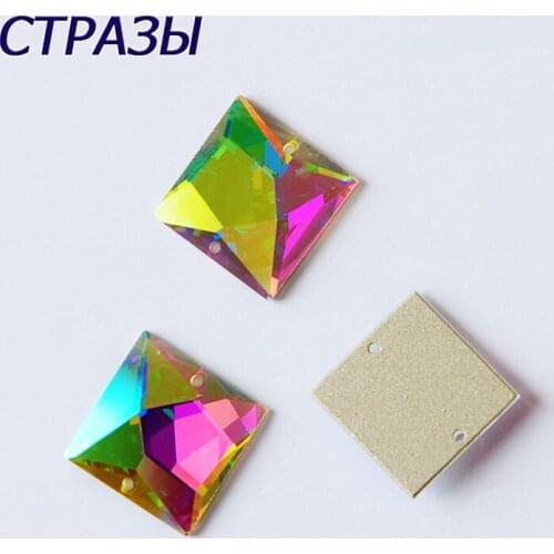 C2308TH Glass Crystal AB Rhinestones Flat Back Square Sew On Stones Non Hotfix Clear Strass Crystals For DIY Garment Decoration
