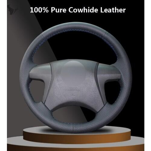 Black Genuine Leather Steering Wheel Cover for toyota highlander 2008 2009 2010 2011 2012 2013 2014 camry 2007-2011