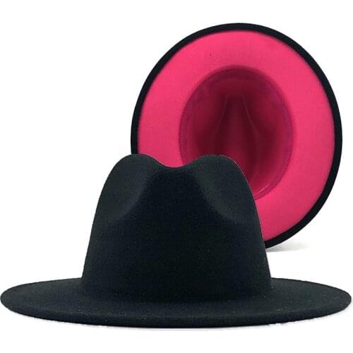 57-60CM black rose Patchwork Felt Jazz Hat Cap Men Women Flat Brim Wool Blend Fedora Hats Panama Trilby Vintage Hat