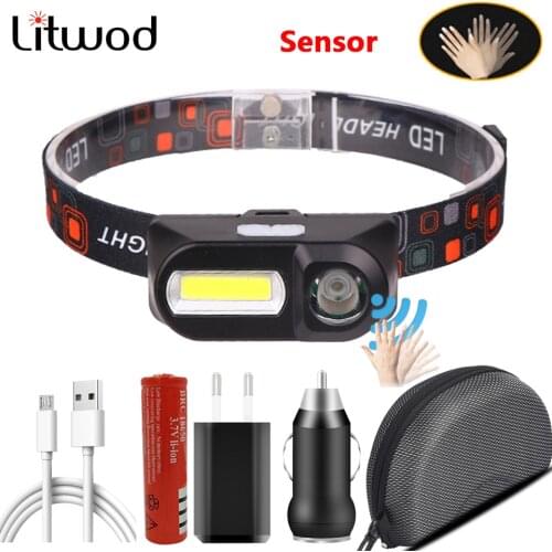 Sensor Headlamp Fishing Headlights Flashlight Outdoor 18650 Battery Led Bulbs Q5 Lithium Ion Camping Cycling Portable Mini