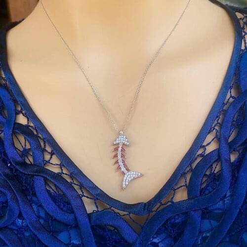 Fishbone 925 Sterling Silver Necklace Women Girls Gift Jewelry Accessories Fashion Handmade Elegant Chain