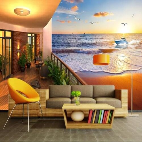 Custom Murals Sea View 3D Beach Scenery Photo Wallpaper Wall Cloth Living Room Bedroom background Home Decor Wall Covering 3 D