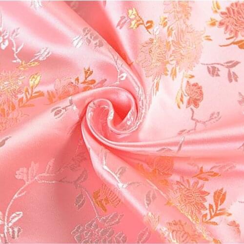 HLQON imported yard dyed jacquard pink chrysanthemum satin fabric for Quilting sewing dress women clothing skirt by 115cm width