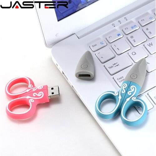 JASTER Blue Cartoon Scissors 2.0USB Memory External Storage 4GB 8GB 16GB 32GB 64GB 128GB Flash Drive Pen Drive Memory Stick Gift