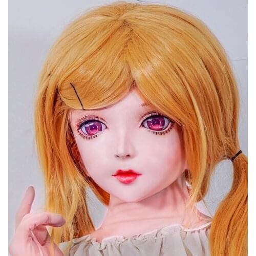 KM112)Quality Handmade Female/Girl Resin Full Head Japanese Cartoon Character Cosplay BJD Doll Kigurumi Mask Crossdresser