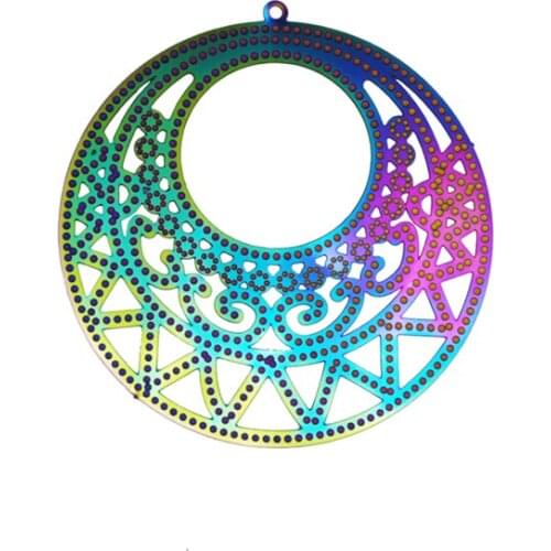 Round Hollow Connectors Stainless Steel Filigree Stamping Rainbow Color For DIY Jewelry Making 10 PCs