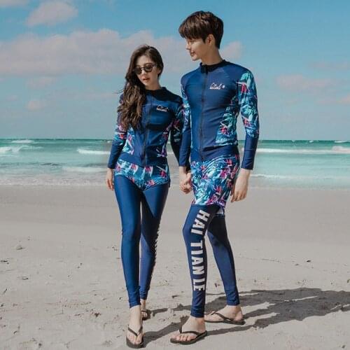 2021 Couple Swimsuit Long Sleeve Bathing Suit Trousers Shorts 5 Piece Set Rashguard Women Surfing Diving Suit Quick Dry Swimwear