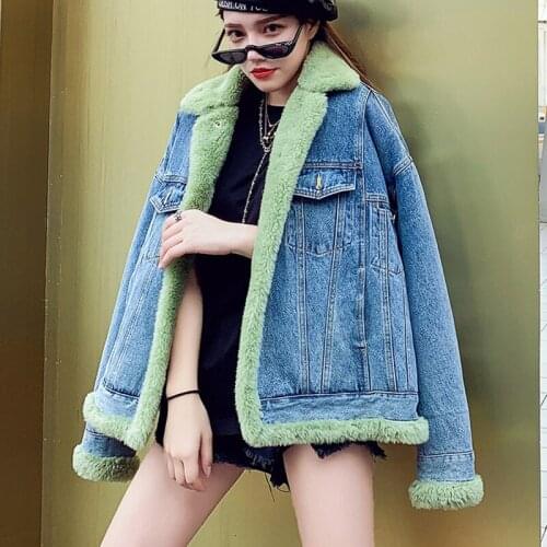 Winter Lambswool Coats Women 2021 Korean New Denim Jacket Coat Oversize Denim Cotton Coats Winter Jackets Casual Loose Overcoat