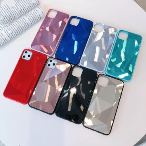 Hot Sale Fashion Diamond Pattern Electroplated Glass Phone Case for iPhone 12 Geometric Bling PC Cover for iPhone 11/6/7/8/X/XR