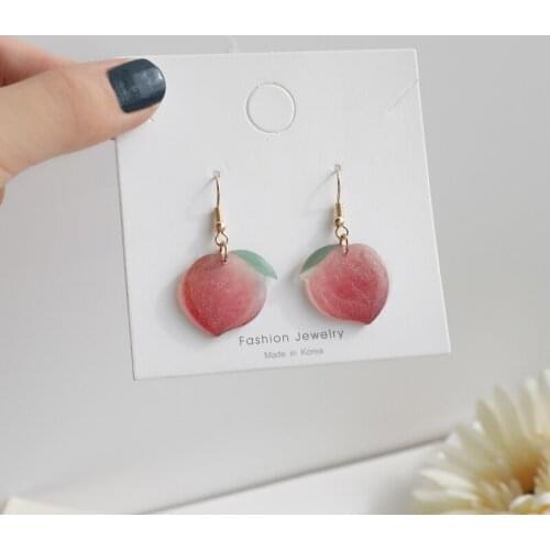 Honey peach girl lovely dyed all-match fruit earrings spring and summer 2021 new heat shrinkable piece ear clip earrings