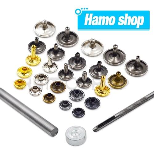100Sets 5-15mm Metal Double Cap Rivets Stud Round Nail Rivet With Tool For Leathercraft Accessories Shoes Bag Belt Cloth Garment