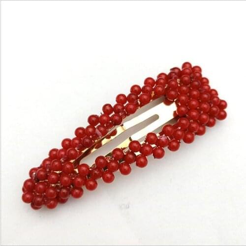 Fashion Red Pearl Hair Clip for Women Elegant Korean Design Snap Barrette Stick Hairpin Hair Styling Accessories T1474