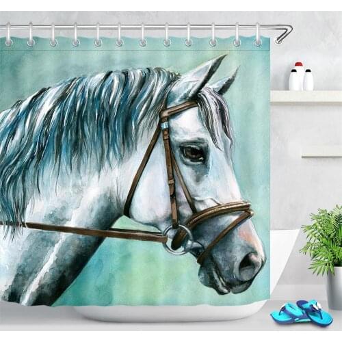 Cartoon Animals Horse Head Pattern Waterproof Fabric Polyester Shower Curtains Bathroom Curtain High Quality Farmhouse Art Decor