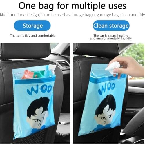 Car Trash Bag Disposable Self-Adhesive Biodegradable Trash Rubbish Storage Bag Cartoon Plastic Bags Car Interior Accessories