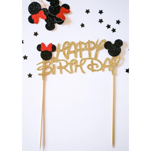 Mouse Happy Birthday Inspired Glitter Cake Topper set