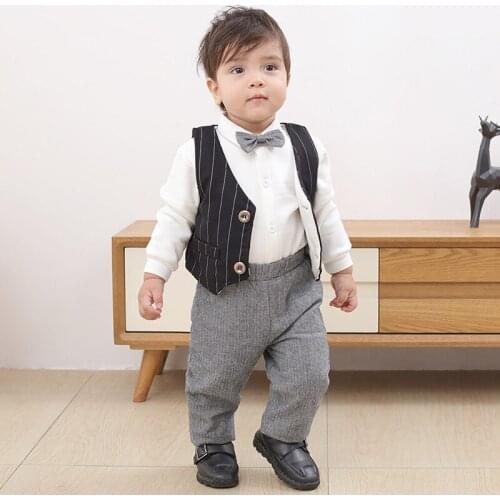 0-2 Year Old Boy British Style Pants Shirt Vest 3-piece Baby One Year Dress Suit